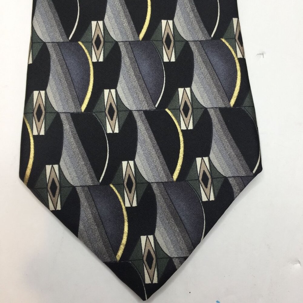 Arrow Mens 100% Silk Tie Necktie Geometric Gray Black Yellow Blue Office Church